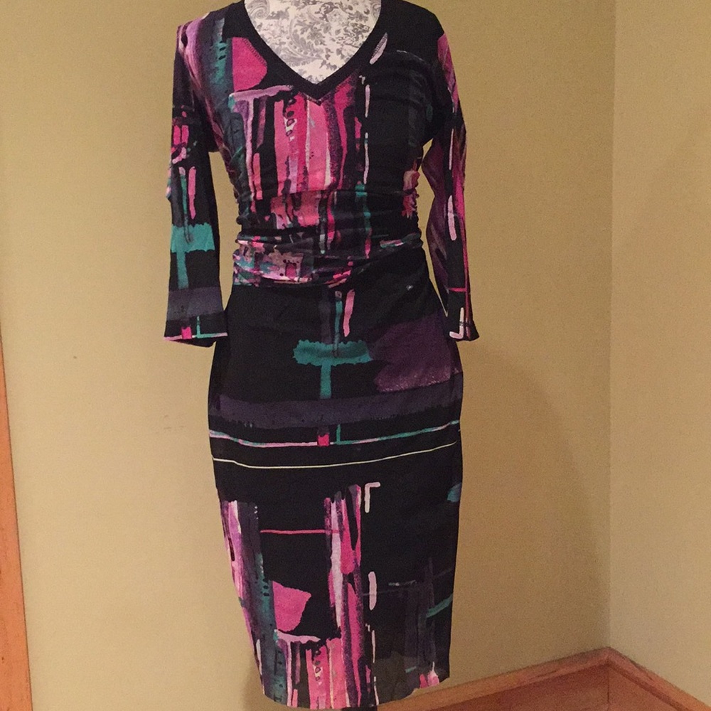 Kay Unger multi color abstract nylon dress size S